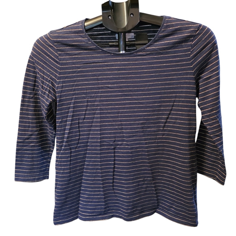 Charter Club Petite PS Navy Stripe 3/4 Sleeve Knit Top